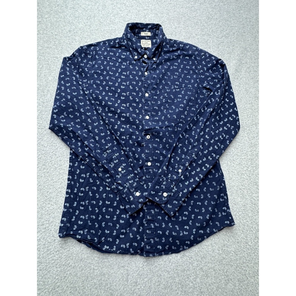 J.Crew Shirt Mens Medium Slim Navy Floral Secret Wash Stretch Boho Casual Preppy
